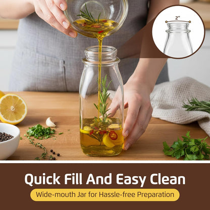 Salad Dressing Shaker Bottle – 12oz Carafe Glass Bottle with Silicone Pour Spout and Tamper-Proof Lid for Sauces and Marinades - Salad Dressing Dispenser Container