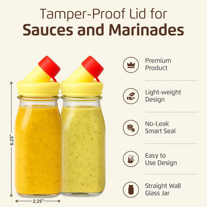 Salad Dressing Shaker Bottle – 12oz Carafe Glass Bottle with Silicone Pour Spout and Tamper-Proof Lid for Sauces and Marinades - Salad Dressing Dispenser Container