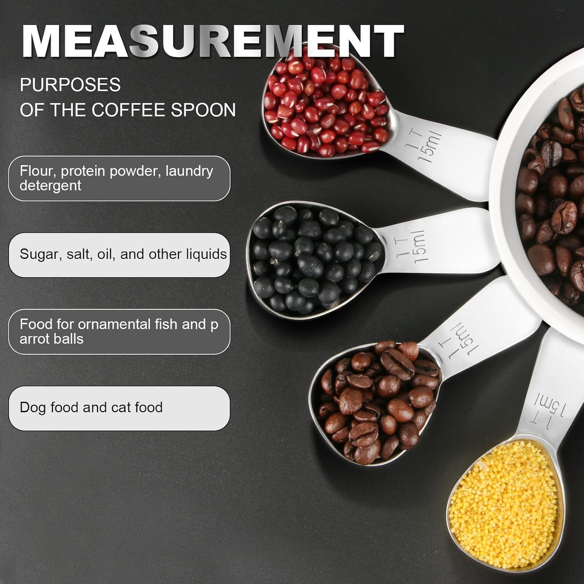 Coffee Scoop Set, Tablespoon Scoop 2 Pc Set (1 Tbsp & 2 Tbsp), Stainless Steel Measuring Spoons for Ground Coffee with Short Handles, for Tea, Sugar, or Flour