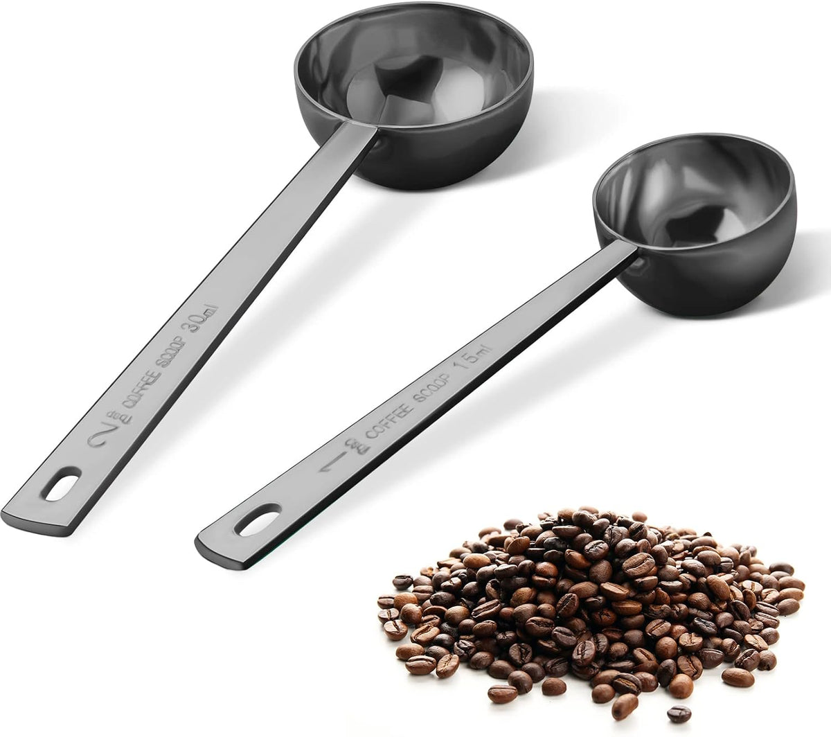 Coffee Scoop Set, Tablespoon Scoop 2 Pc Set (1 Tbsp & 2 Tbsp), Stainless Steel Measuring Spoons for Ground Coffee with Short Handles, for Tea, Sugar, or Flour
