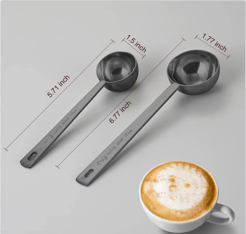 Coffee Scoop Set, Tablespoon Scoop 2 Pc Set (1 Tbsp & 2 Tbsp), Stainless Steel Measuring Spoons for Ground Coffee with Short Handles, for Tea, Sugar, or Flour