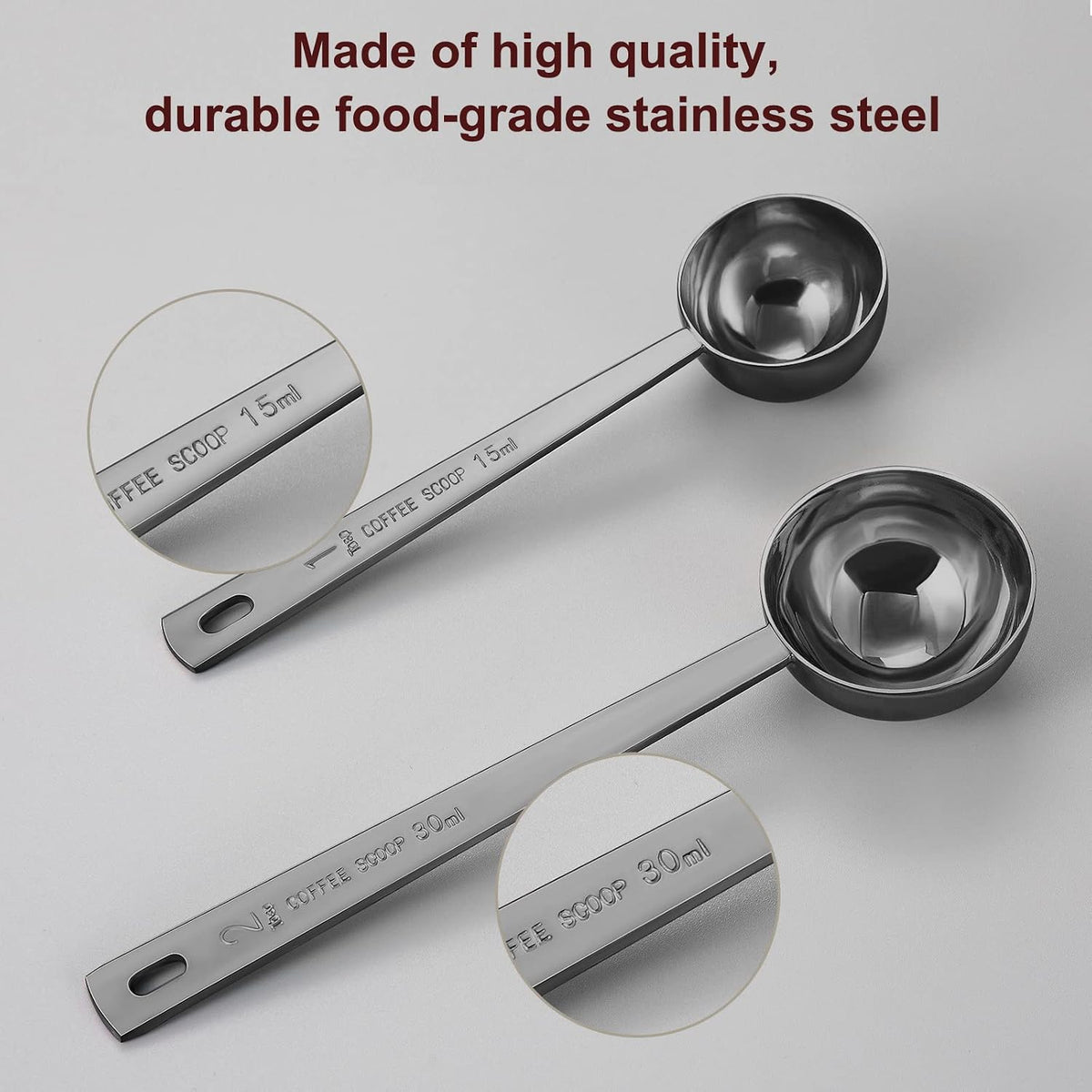 Coffee Scoop Set, Tablespoon Scoop 2 Pc Set (1 Tbsp & 2 Tbsp), Stainless Steel Measuring Spoons for Ground Coffee with Short Handles, for Tea, Sugar, or Flour