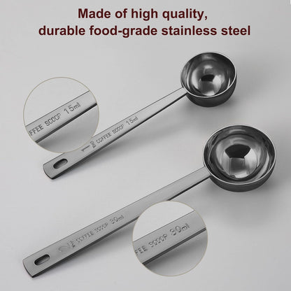 Coffee Scoop Set, Tablespoon Scoop 2 Pc Set (1 Tbsp & 2 Tbsp), Stainless Steel Measuring Spoons for Ground Coffee with Short Handles, for Tea, Sugar, or Flour