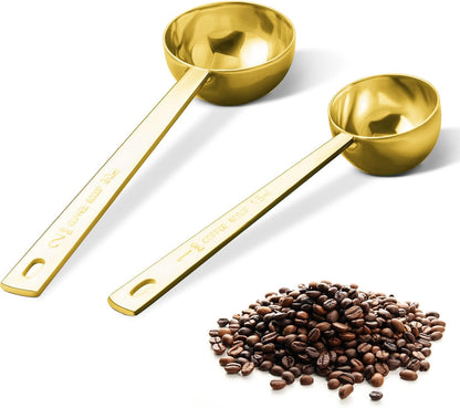 Coffee Scoop Set, Tablespoon Scoop 2 Pc Set (1 Tbsp & 2 Tbsp), Stainless Steel Measuring Spoons for Ground Coffee with Short Handles, for Tea, Sugar, or Flour
