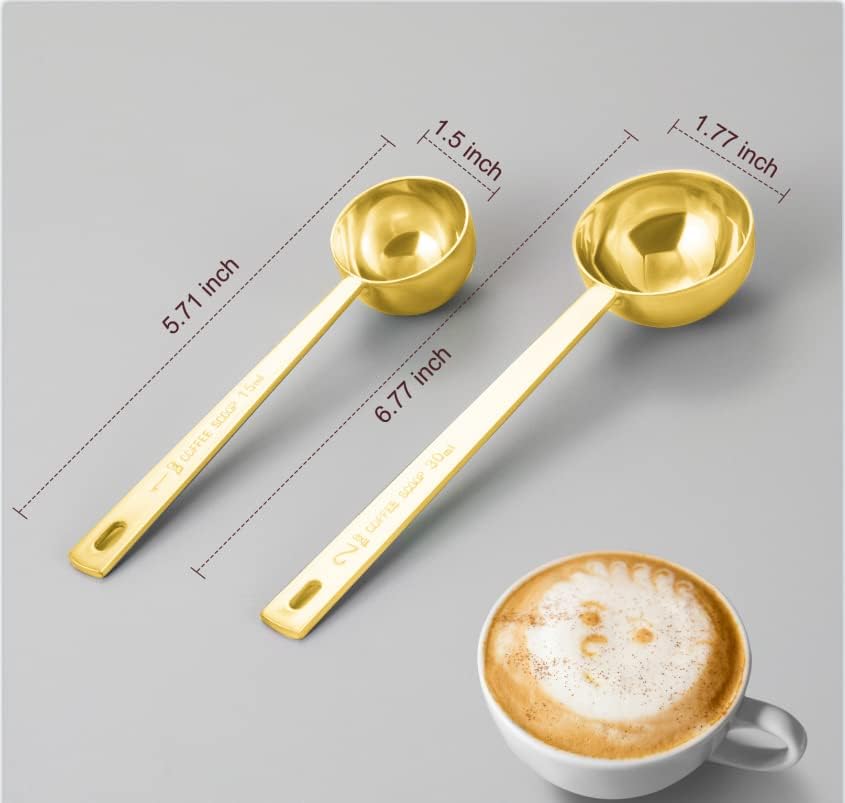 Coffee Scoop Set, Tablespoon Scoop 2 Pc Set (1 Tbsp & 2 Tbsp), Stainless Steel Measuring Spoons for Ground Coffee with Short Handles, for Tea, Sugar, or Flour