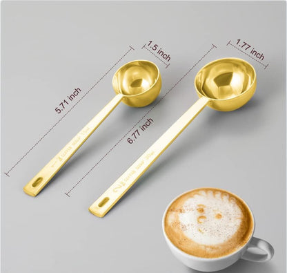 Coffee Scoop Set, Tablespoon Scoop 2 Pc Set (1 Tbsp & 2 Tbsp), Stainless Steel Measuring Spoons for Ground Coffee with Short Handles, for Tea, Sugar, or Flour
