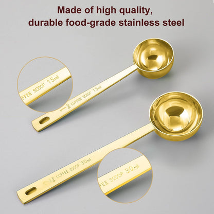 Coffee Scoop Set, Tablespoon Scoop 2 Pc Set (1 Tbsp & 2 Tbsp), Stainless Steel Measuring Spoons for Ground Coffee with Short Handles, for Tea, Sugar, or Flour
