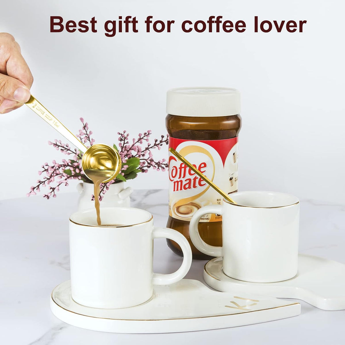 Coffee Scoop Set, Tablespoon Scoop 2 Pc Set (1 Tbsp & 2 Tbsp), Stainless Steel Measuring Spoons for Ground Coffee with Short Handles, for Tea, Sugar, or Flour