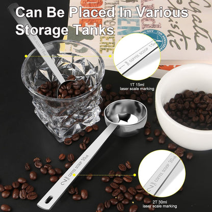 Coffee Scoop Set, Tablespoon Scoop 2 Pc Set (1 Tbsp & 2 Tbsp), Stainless Steel Measuring Spoons for Ground Coffee with Short Handles, for Tea, Sugar, or Flour
