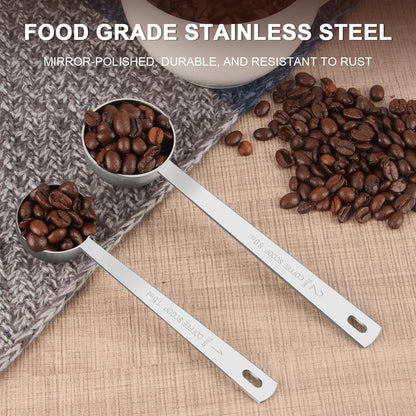 Coffee Scoop Set, Tablespoon Scoop 2 Pc Set (1 Tbsp & 2 Tbsp), Stainless Steel Measuring Spoons for Ground Coffee with Short Handles, for Tea, Sugar, or Flour