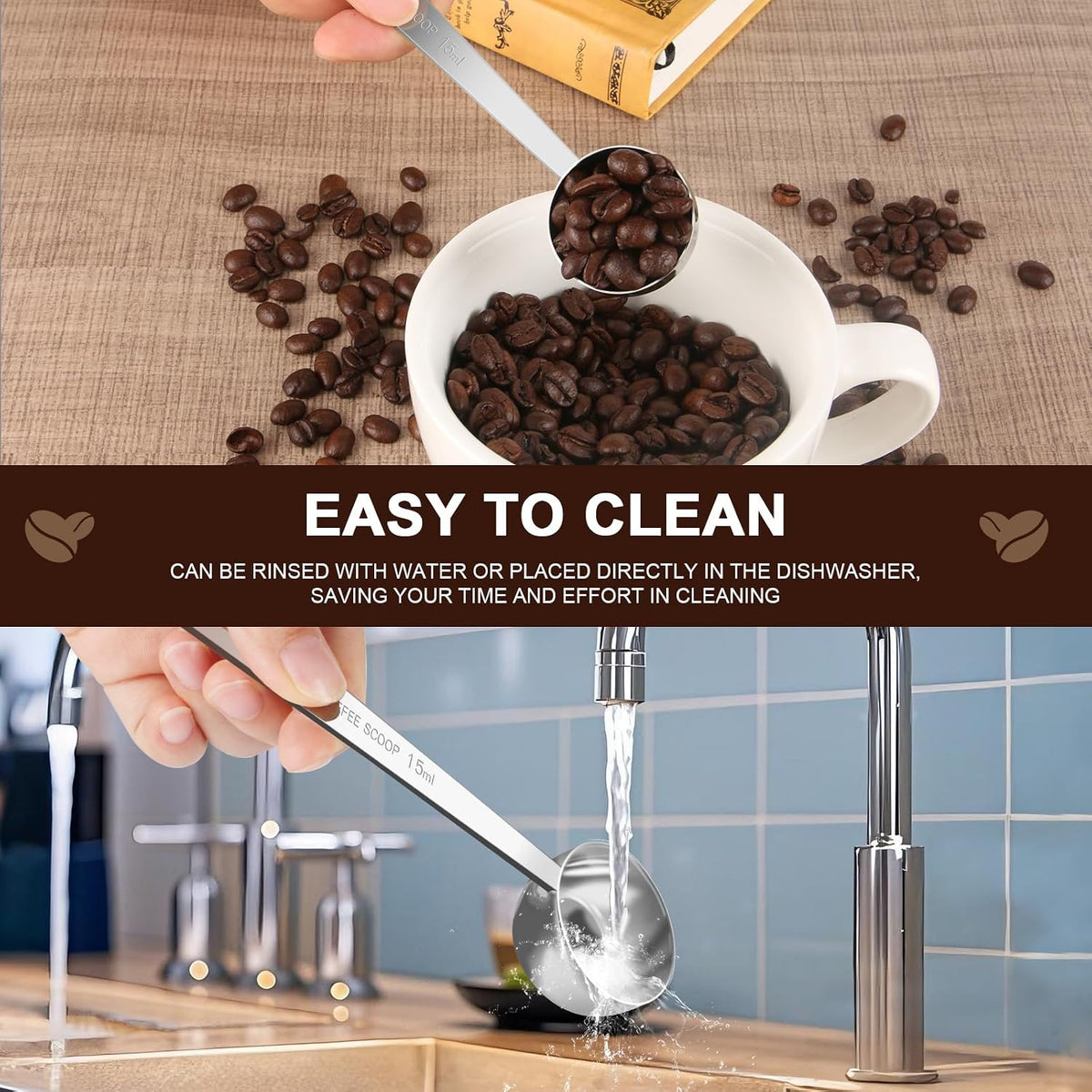 Coffee Scoop Set, Tablespoon Scoop 2 Pc Set (1 Tbsp & 2 Tbsp), Stainless Steel Measuring Spoons for Ground Coffee with Short Handles, for Tea, Sugar, or Flour