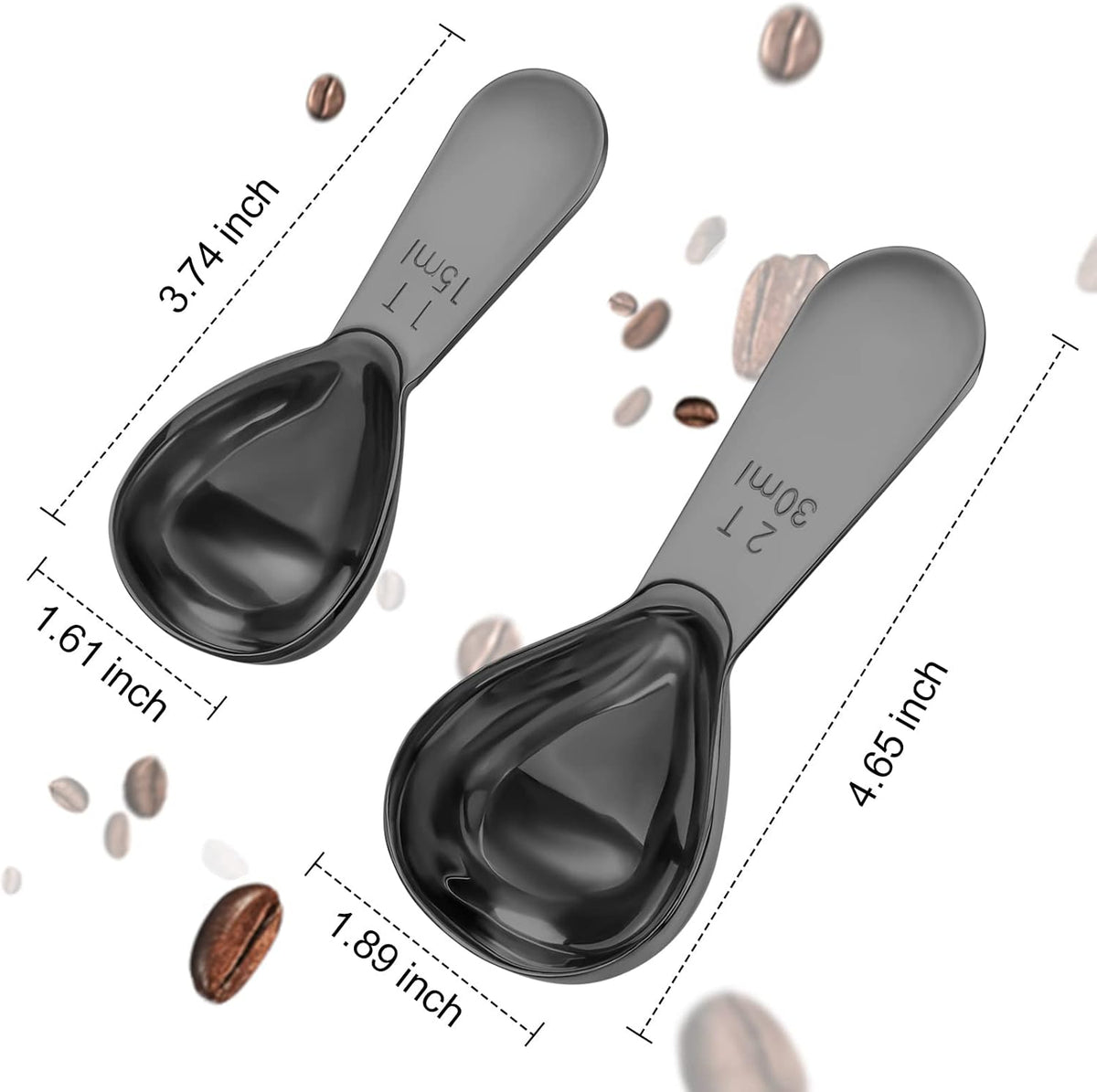 Coffee Scoop Set, Tablespoon Scoop 2 Pc Set (1 Tbsp & 2 Tbsp), Stainless Steel Measuring Spoons for Ground Coffee with Short Handles, for Tea, Sugar, or Flour