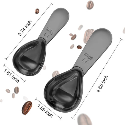 Coffee Scoop Set, Tablespoon Scoop 2 Pc Set (1 Tbsp & 2 Tbsp), Stainless Steel Measuring Spoons for Ground Coffee with Short Handles, for Tea, Sugar, or Flour