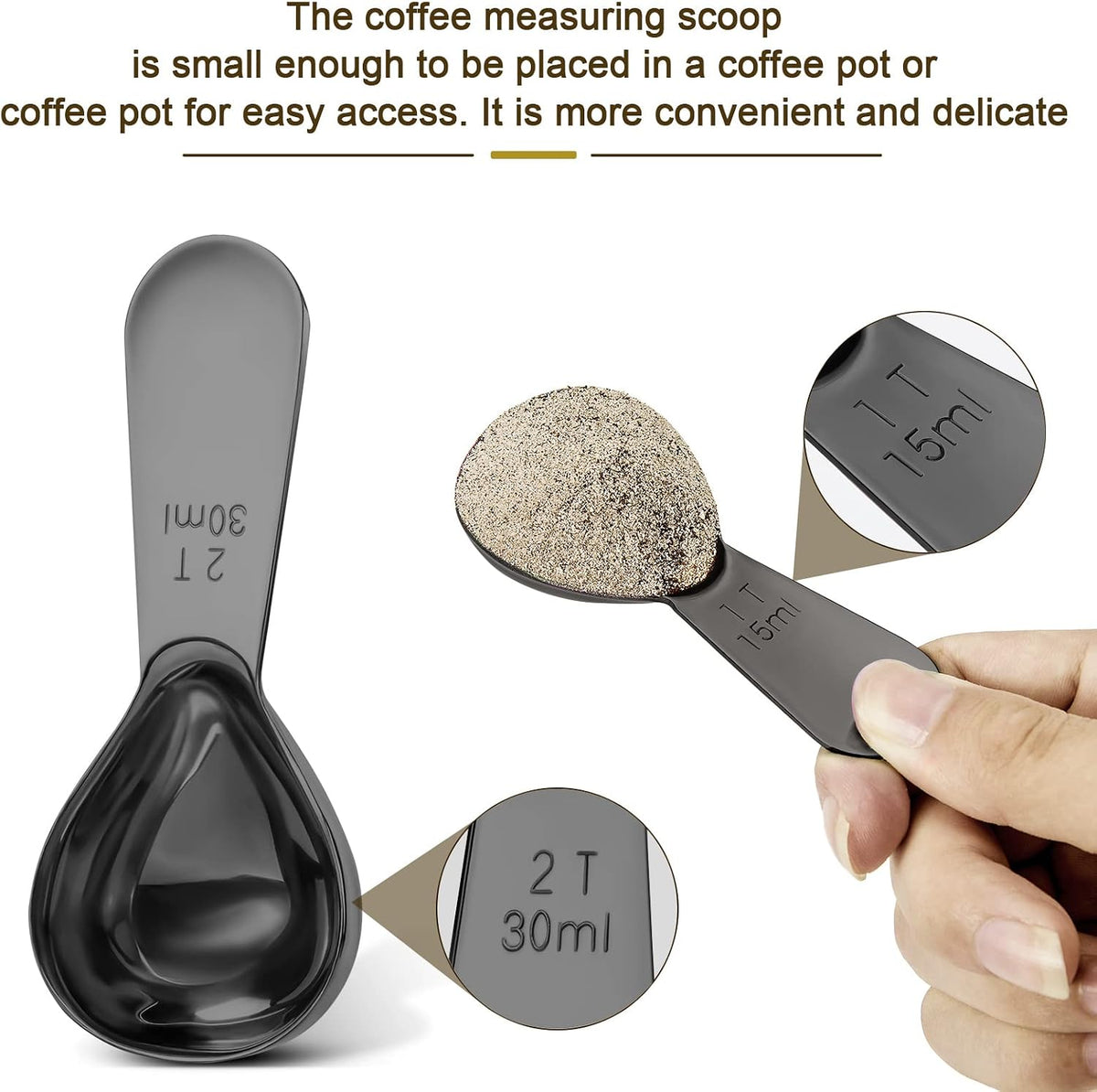 Coffee Scoop Set, Tablespoon Scoop 2 Pc Set (1 Tbsp & 2 Tbsp), Stainless Steel Measuring Spoons for Ground Coffee with Short Handles, for Tea, Sugar, or Flour