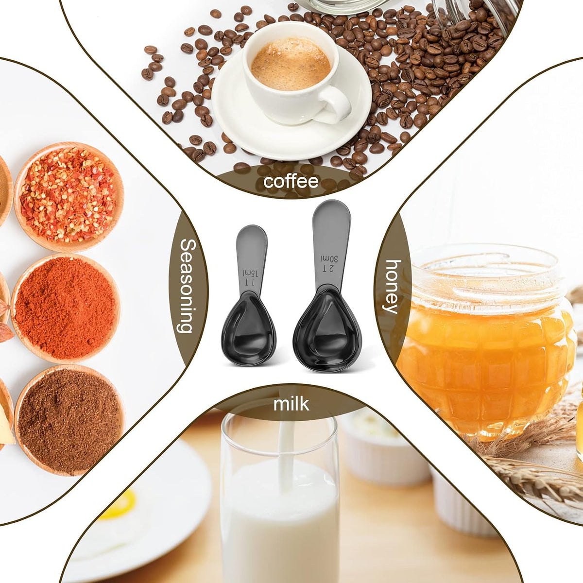 Coffee Scoop Set, Tablespoon Scoop 2 Pc Set (1 Tbsp & 2 Tbsp), Stainless Steel Measuring Spoons for Ground Coffee with Short Handles, for Tea, Sugar, or Flour