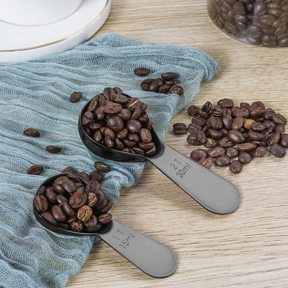Coffee Scoop Set, Tablespoon Scoop 2 Pc Set (1 Tbsp & 2 Tbsp), Stainless Steel Measuring Spoons for Ground Coffee with Short Handles, for Tea, Sugar, or Flour