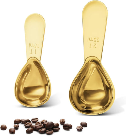 Coffee Scoop Set, Tablespoon Scoop 2 Pc Set (1 Tbsp & 2 Tbsp), Stainless Steel Measuring Spoons for Ground Coffee with Short Handles, for Tea, Sugar, or Flour