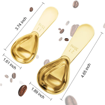 Coffee Scoop Set, Tablespoon Scoop 2 Pc Set (1 Tbsp & 2 Tbsp), Stainless Steel Measuring Spoons for Ground Coffee with Short Handles, for Tea, Sugar, or Flour