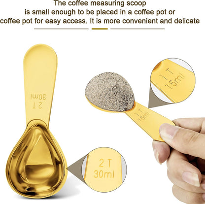 Coffee Scoop Set, Tablespoon Scoop 2 Pc Set (1 Tbsp & 2 Tbsp), Stainless Steel Measuring Spoons for Ground Coffee with Short Handles, for Tea, Sugar, or Flour