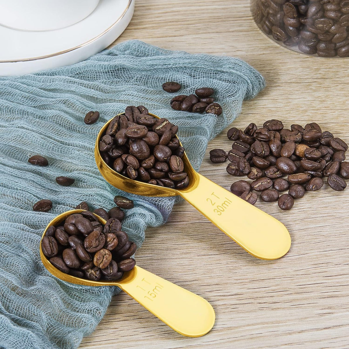Coffee Scoop Set, Tablespoon Scoop 2 Pc Set (1 Tbsp & 2 Tbsp), Stainless Steel Measuring Spoons for Ground Coffee with Short Handles, for Tea, Sugar, or Flour