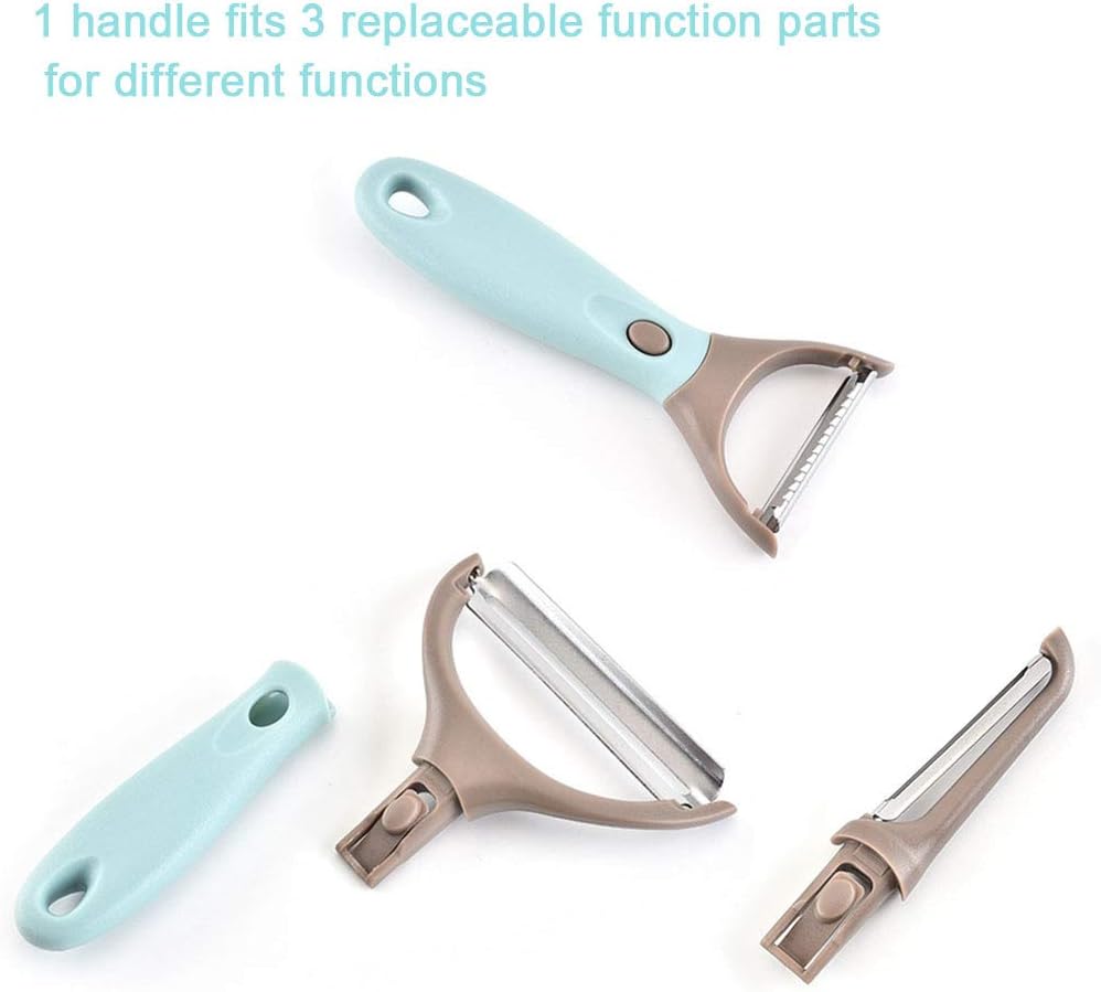 Upgraded Trio Peeler Set Julienne Vegetable Peeler Stainless Steel Cabbage Carrot Potato Peelers Veggie and Fruit Peeler for kitchen Set of 3 (Blue)