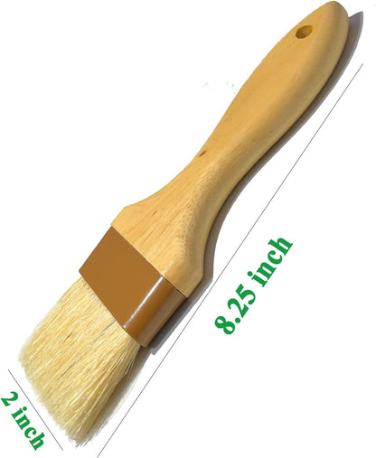 Pastry Basting Brush for Cooking and Baking 2",Natural Boar Bristle Food Grade,Heat-resistant,Non Shedding for Oil and Sauce, Butter,Egg Wash,Marinades,Flour,BBQ,Barbecue,Meat,Turkey Baster Brush