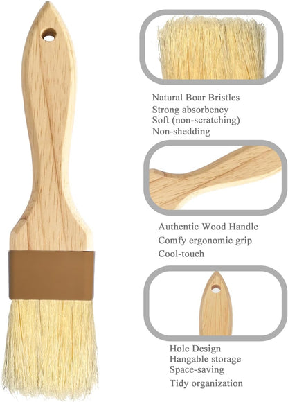 Pastry Basting Brush for Cooking and Baking 2",Natural Boar Bristle Food Grade,Heat-resistant,Non Shedding for Oil and Sauce, Butter,Egg Wash,Marinades,Flour,BBQ,Barbecue,Meat,Turkey Baster Brush