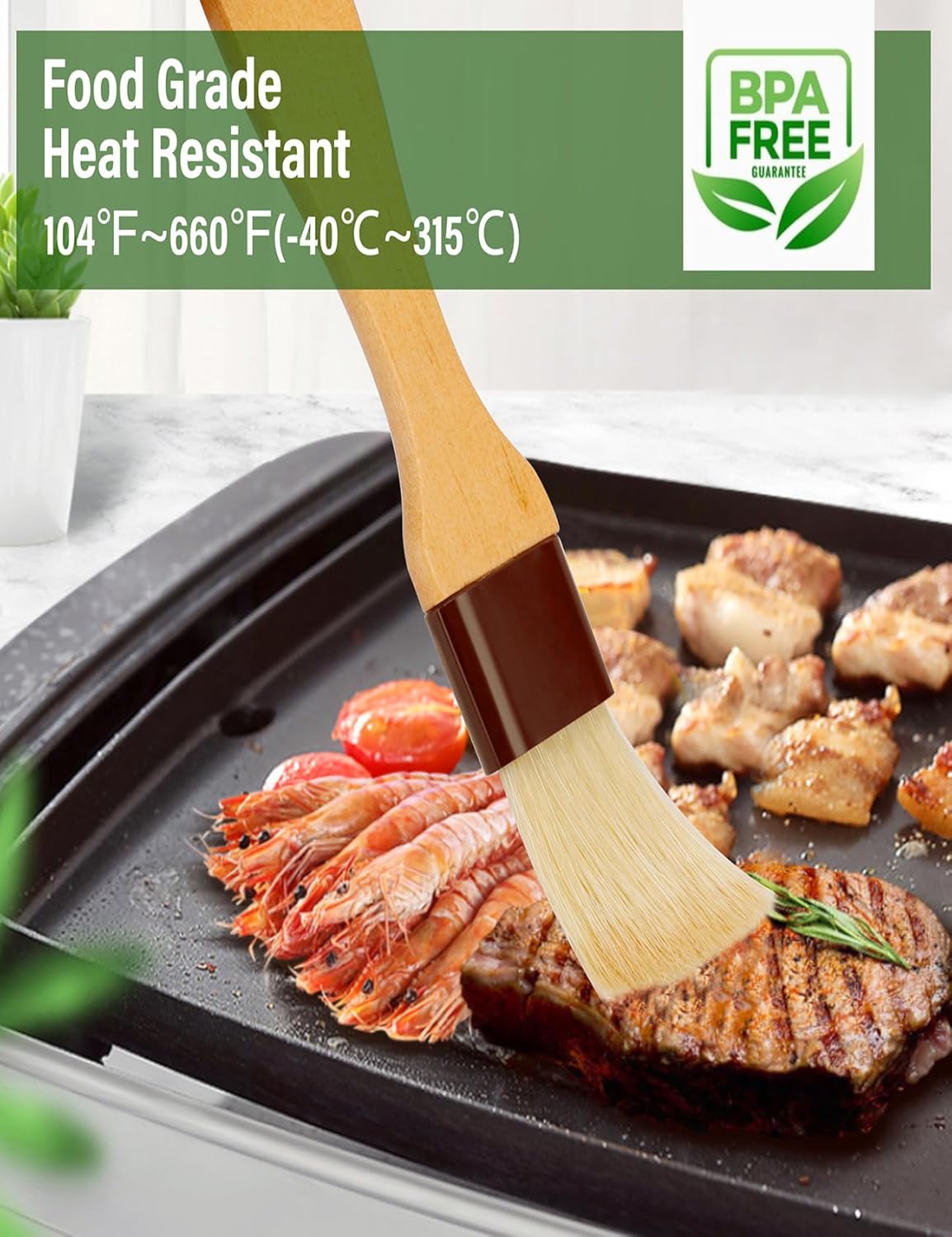 Pastry Basting Brush for Cooking and Baking 2",Natural Boar Bristle Food Grade,Heat-resistant,Non Shedding for Oil and Sauce, Butter,Egg Wash,Marinades,Flour,BBQ,Barbecue,Meat,Turkey Baster Brush