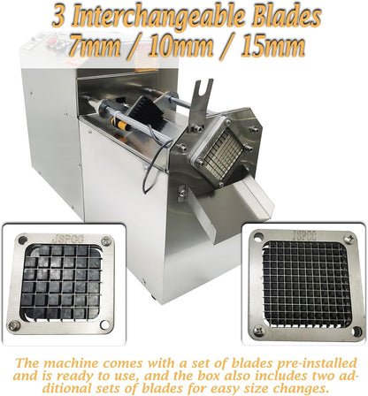 Automatic French Fry Cutter, 110V 1100W Commercial Potato Slicer, Electric Vegetable Strip Pusher with 7/10/15mm Blades & Infrared Safety Sensor, 220-660LBS/H Output for Sweet Carrot Onion