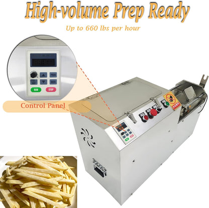 Automatic French Fry Cutter, 110V 1100W Commercial Potato Slicer, Electric Vegetable Strip Pusher with 7/10/15mm Blades & Infrared Safety Sensor, 220-660LBS/H Output for Sweet Carrot Onion
