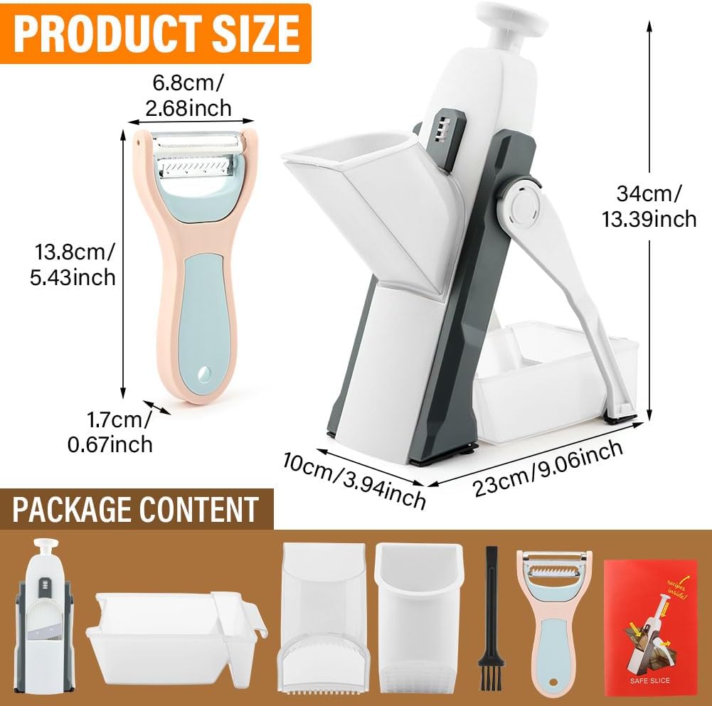 Safe Mandoline Slicer for Kitchen, Adjustable Vegetable Food Slicer