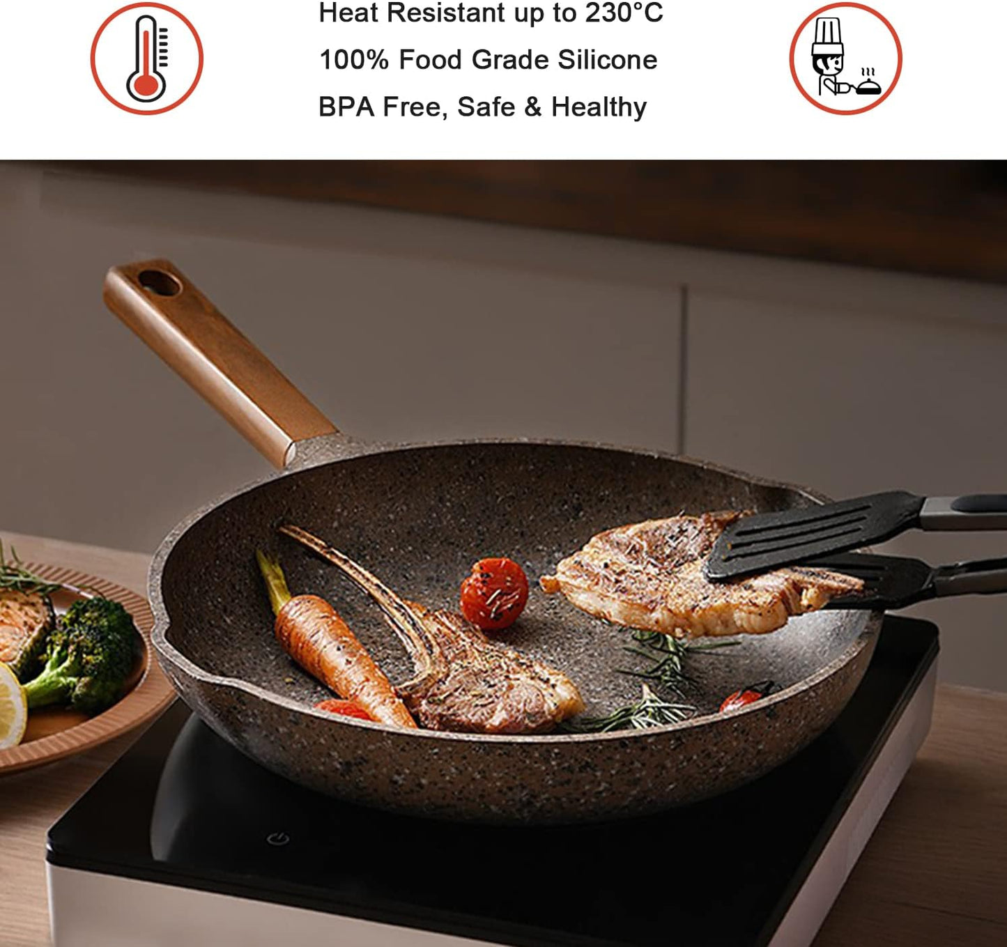 4 Pack Silicone Kitchen Cooking Tongs Set, Stainless Steel Nonstick Food Tong with BPA Free Silicone Tips for Serving Pasta Spaghetti Steak Pie Pizza Salad Vegetable Fruit Grilling BBQ Buffet 9" & 12"