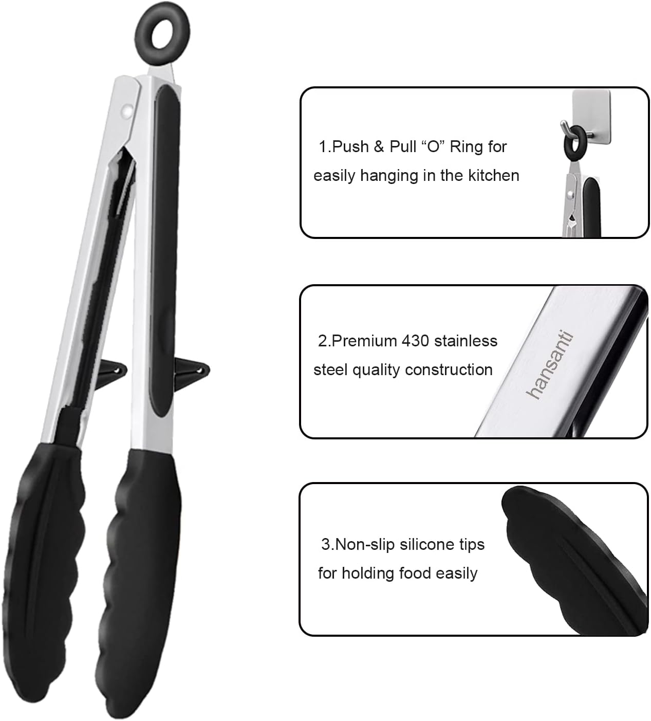 4 Pack Silicone Kitchen Cooking Tongs Set, Stainless Steel Nonstick Food Tong with BPA Free Silicone Tips for Serving Pasta Spaghetti Steak Pie Pizza Salad Vegetable Fruit Grilling BBQ Buffet 9" & 12"