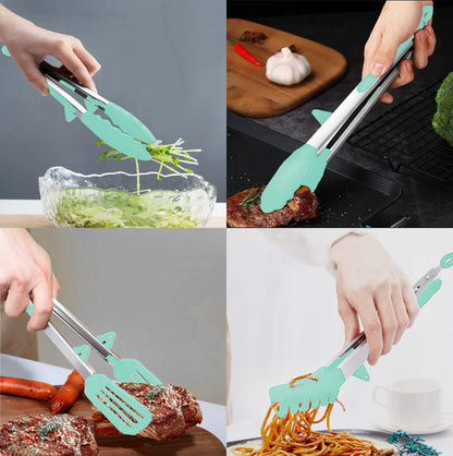 4 Pack Silicone Kitchen Cooking Tongs Set, Stainless Steel Nonstick Food Tong with BPA Free Silicone Tips for Serving Pasta Spaghetti Steak Pie Pizza Salad Vegetable Fruit Grilling BBQ Buffet 9" & 12"