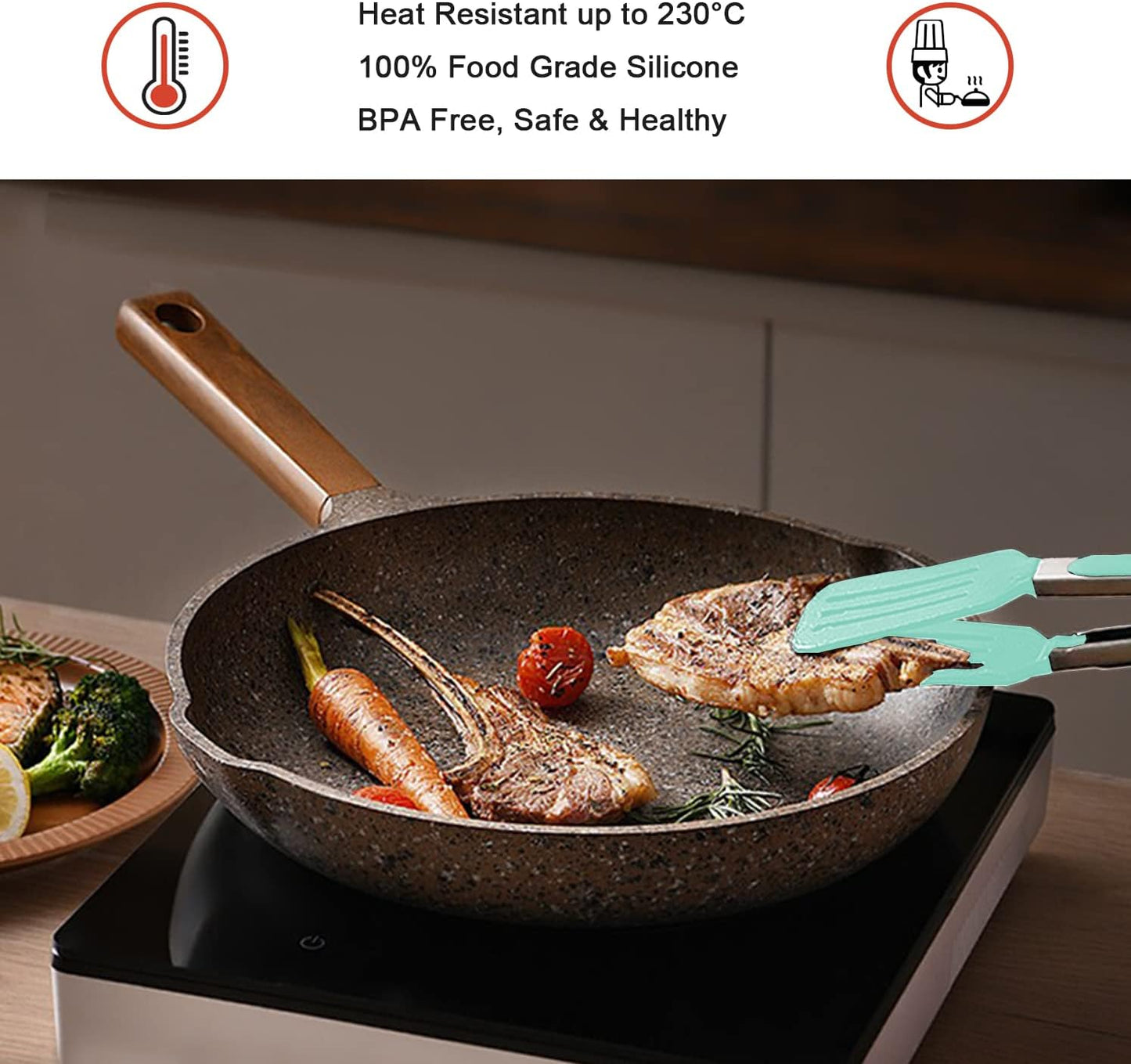 4 Pack Silicone Kitchen Cooking Tongs Set, Stainless Steel Nonstick Food Tong with BPA Free Silicone Tips for Serving Pasta Spaghetti Steak Pie Pizza Salad Vegetable Fruit Grilling BBQ Buffet 9" & 12"