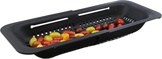 Over-the-Sink Expandable Colander – BPA-Free Collapsible Plastic Strainer for Fruits, Vegetables, Pasta & Dishes – 14.25" to 19.5" Adjustable Sink Basket – Black