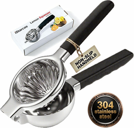 Stainless Steel Lemon Squeezer, X-Large Manual Citrus Juicer | Non-Slip Silicone Handles, 304 Grade Steel Large Manual Citrus Press, Ergonomic Design Handheld Lime Squeezer Fruit Juicer