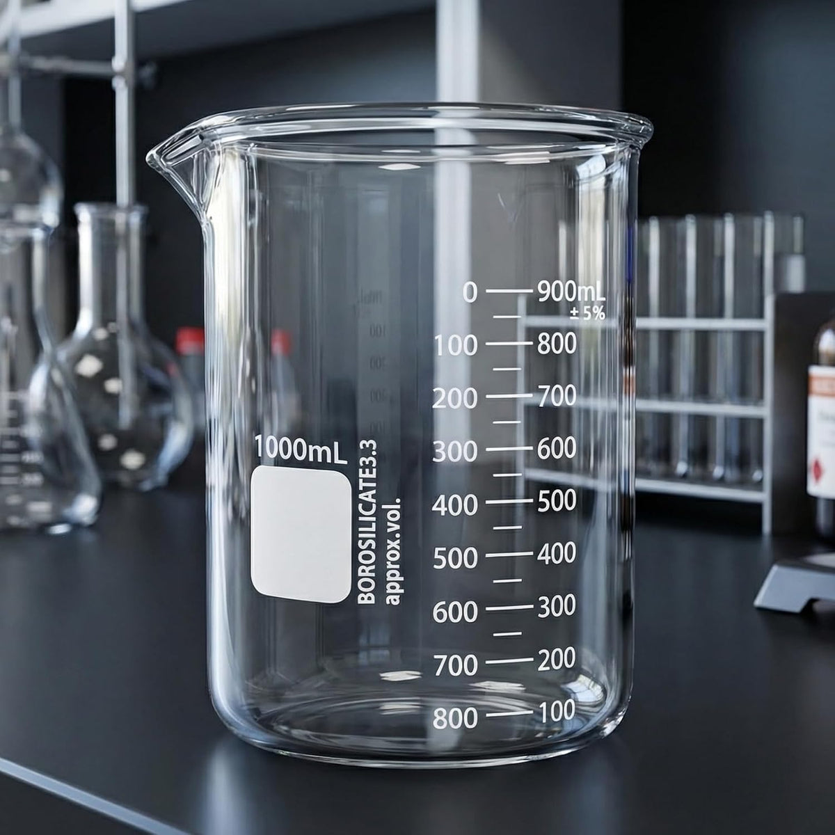 Heavy Duty 1000ML Glass Beaker White Double Scale Graduation, Borosilicate 3.3 Glass Lab Beaker, Low Form Griffin Glass Measuring Beaker, 1 Each (1000ML)