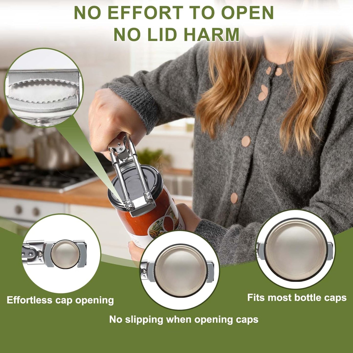Adjustable Jar Opener for Weak Hands Max.4-Inch Lids | Stainless Steel Bottle Opener for Seniors with Arthritis , Jar Lid Gripper, Can Remover