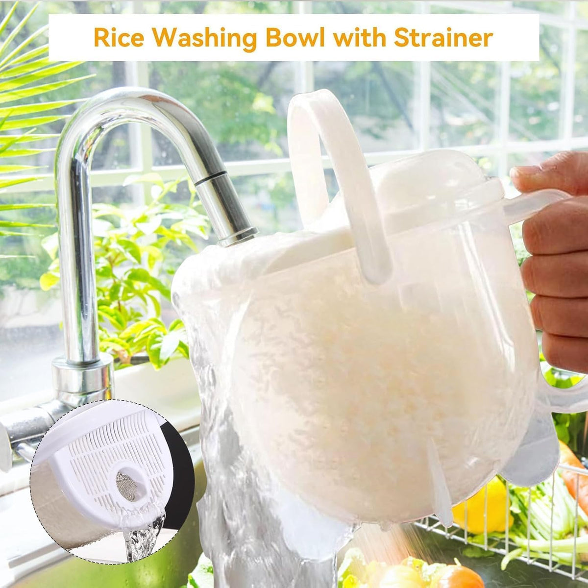 Rice Washer Strainer Bowl with Handle 19x12x16cm