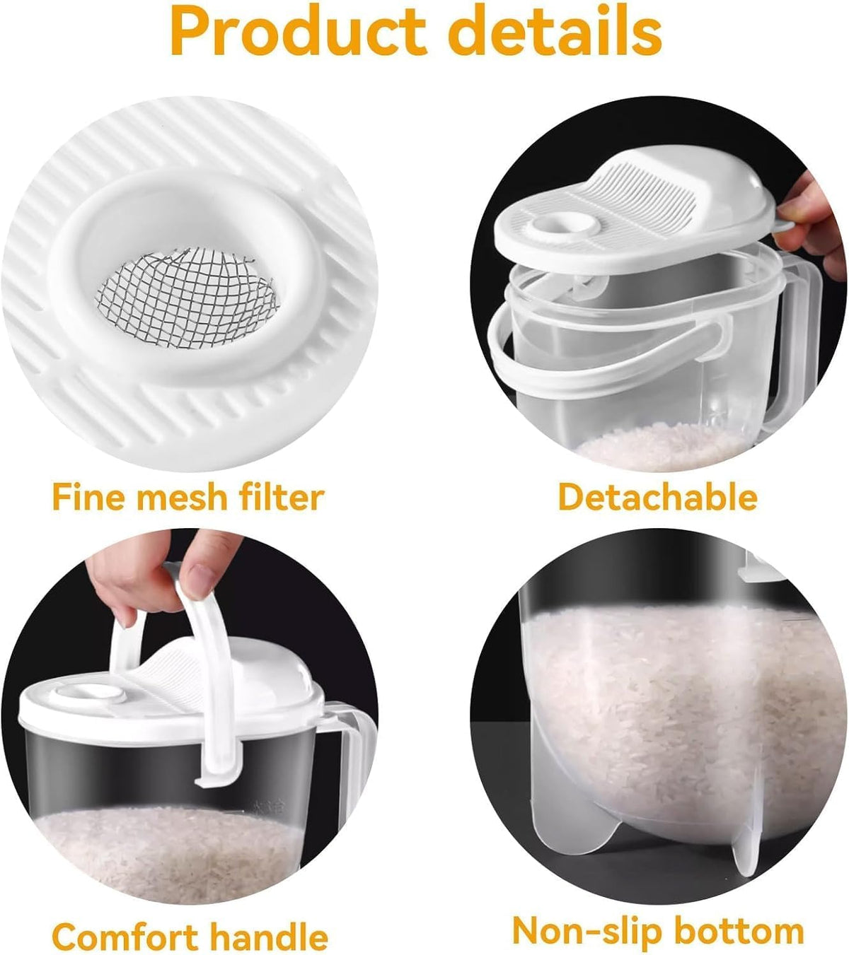 Rice Washer Strainer Bowl with Handle 19x12x16cm