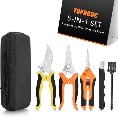 5‑Piece Garden Pruning Shears Set with Gloves & Storage Bag – Stainless Steel Trimming Scissors for Flowers, Herbs & Small Branches – Ergonomic Gardening Tools Kit (Multi-color)
