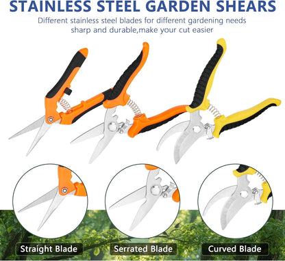 5‑Piece Garden Pruning Shears Set with Gloves & Storage Bag – Stainless Steel Trimming Scissors for Flowers, Herbs & Small Branches – Ergonomic Gardening Tools Kit (Multi-color)