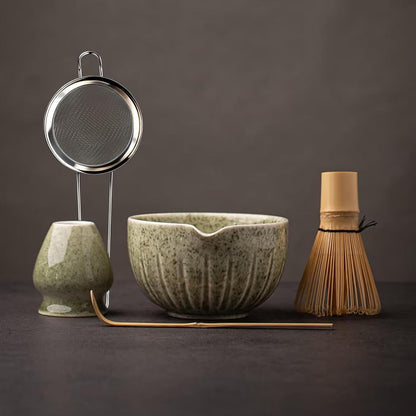 Matcha Set - Match Bowl and Whisk, 15 OZ Matcha Whisk Set | Matcha Scoop | Matcha Whisk Stand (Chasen Holder) - 5pc Perfect Matcha Kit for Matcha Tea Ceremony (Mottled Green)