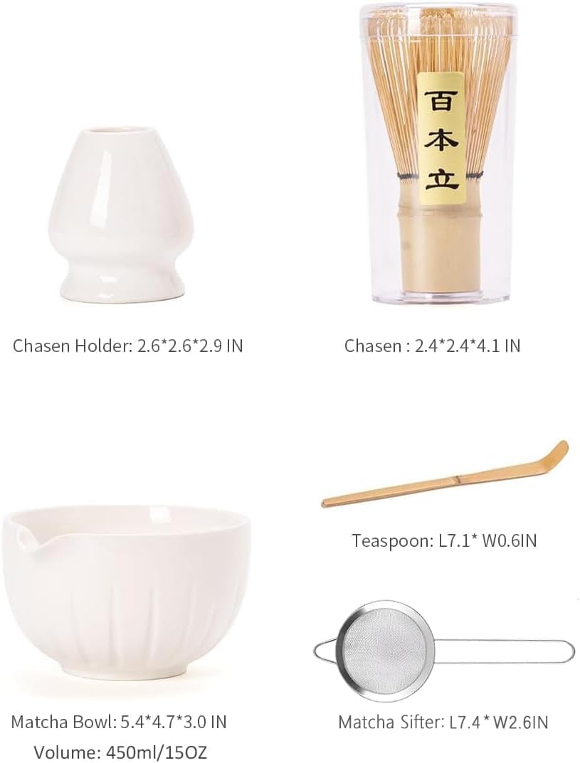 Matcha Set - Match Bowl and Whisk, 15 OZ Matcha Whisk Set | Matcha Scoop | Matcha Whisk Stand (Chasen Holder) - 5pc Perfect Matcha Kit for Matcha Tea Ceremony (Mottled Green)