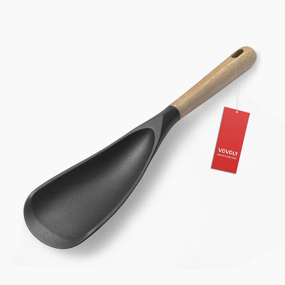 Cooking Spoon for Nonstick Cookwares, Silicone Spoon for Mixing, Scoop, and Scrape, Black, 11.4''