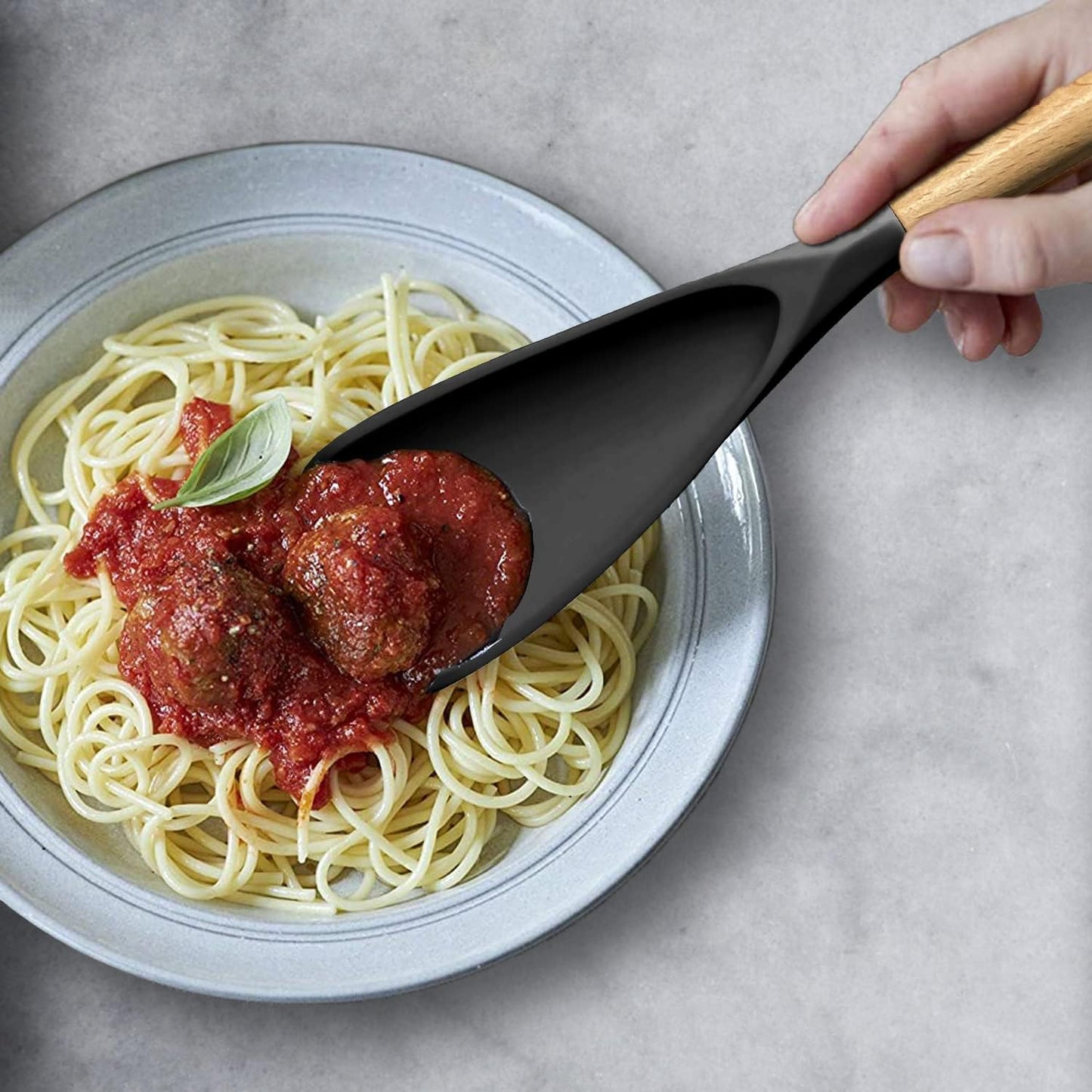 Cooking Spoon for Nonstick Cookwares, Silicone Spoon for Mixing, Scoop, and Scrape, Black, 11.4''