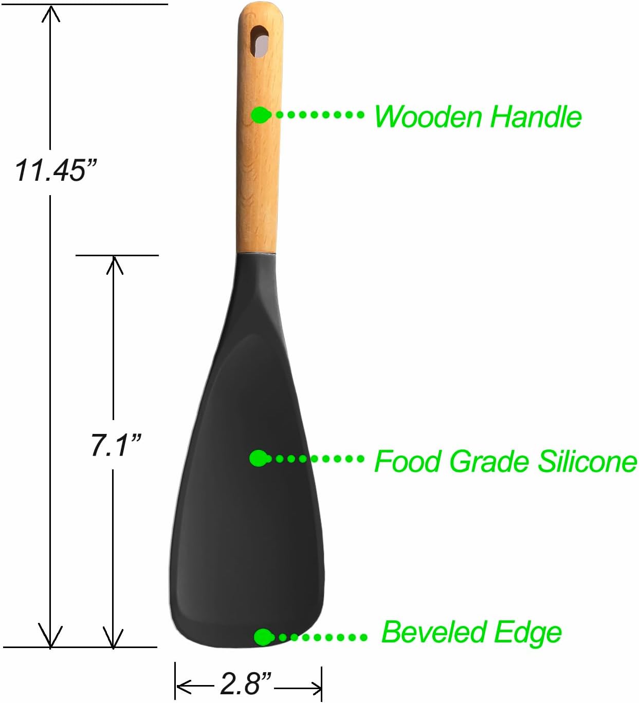Cooking Spoon for Nonstick Cookwares, Silicone Spoon for Mixing, Scoop, and Scrape, Black, 11.4''