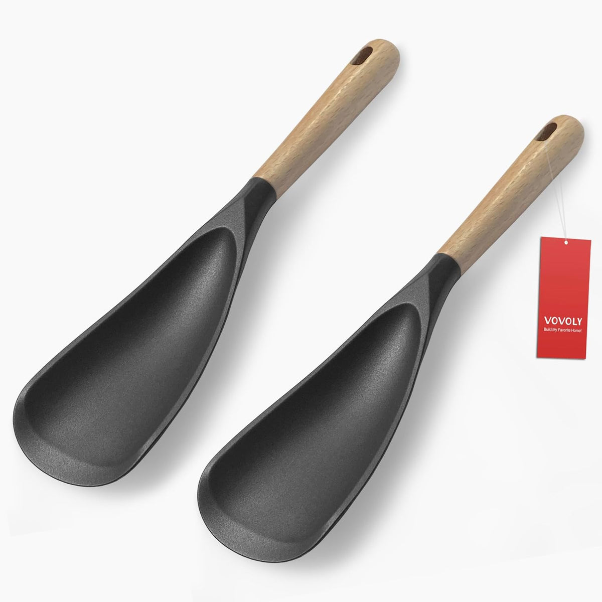 Cooking Spoon for Nonstick Cookwares, Silicone Spoon for Mixing, Scoop, and Scrape, Black, 11.4''