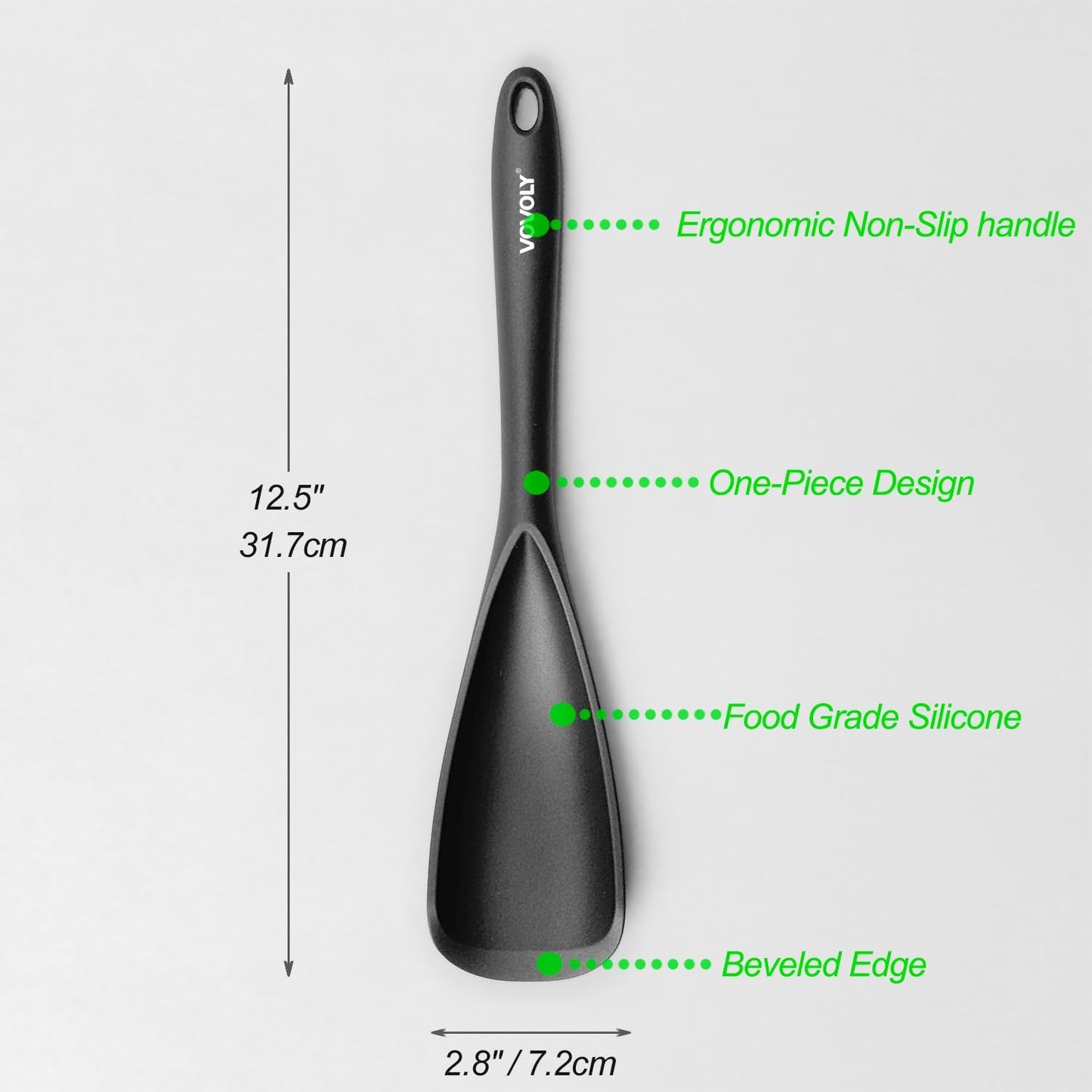 Cooking Spoon for Nonstick Cookwares, Silicone Spoon for Mixing, Scoop, and Scrape, Black, 11.4''